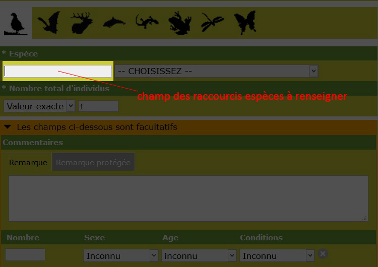 raccourcis espèces