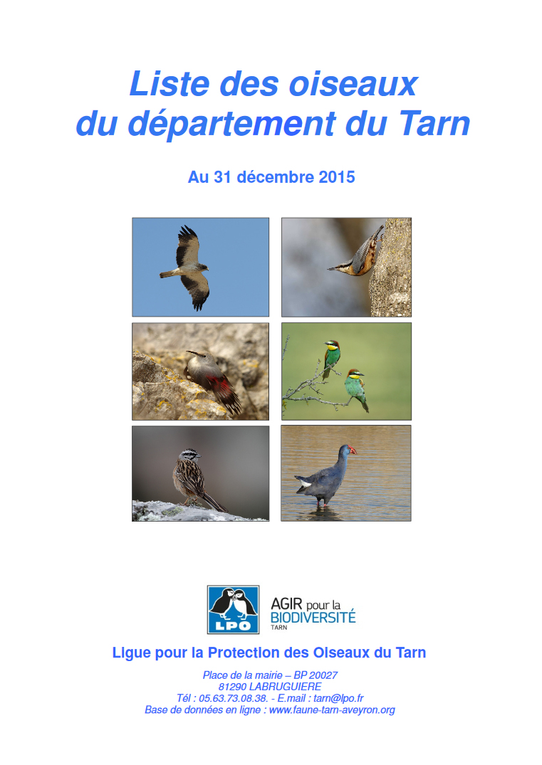 Listes Des Oiseaux Des Départements Du Tarn Et De Laveyron